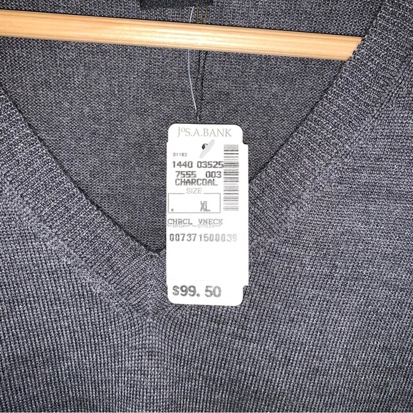 JOS A BANK Merino Wool Sweater Mens XL Signature Collection V Neck Gray Pullover - Picture 7 of 13